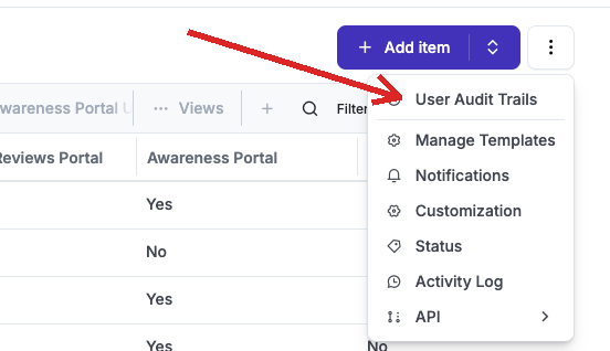 Settings > Organization & Access > Users > User Audit Trail