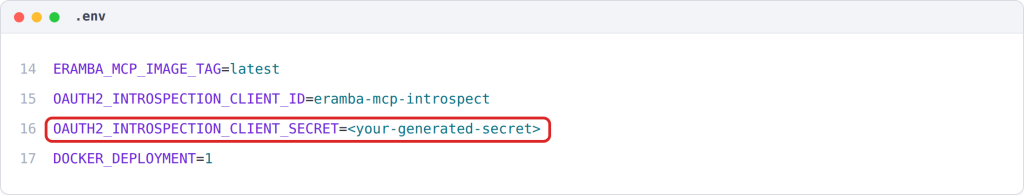 Step 3 — Generate Secrets: the OAUTH2_INTROSPECTION_CLIENT_SECRET entry in the .env file