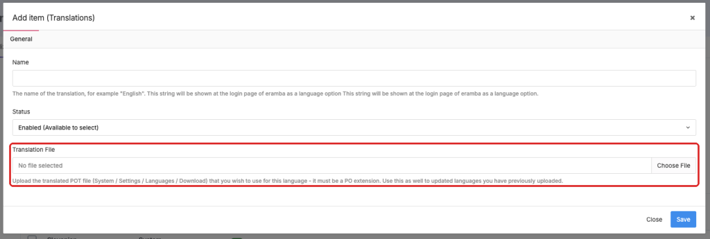 Localization settings: creating a custom language or translation