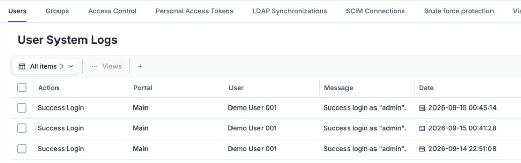 Settings > Organization & Access > Users > User Audit Trail